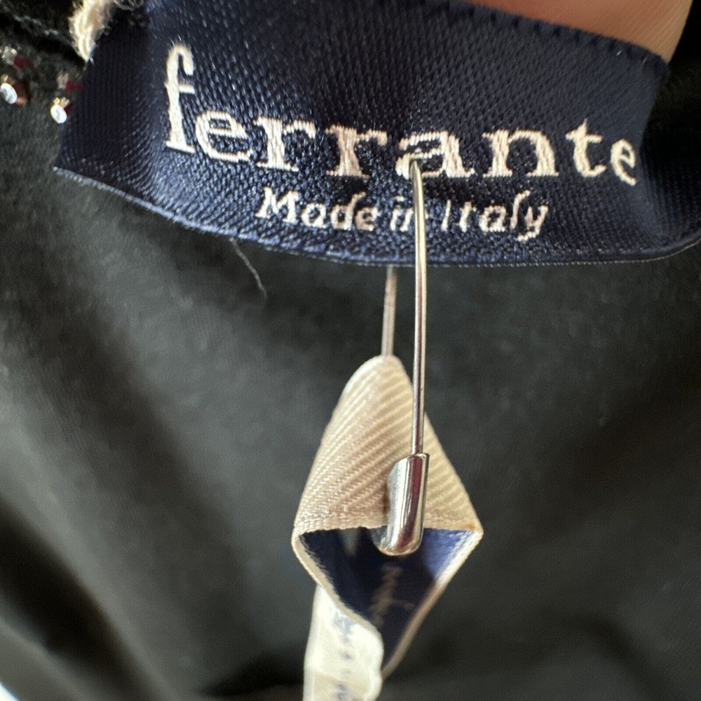 Ferrante Italian Dress Sz XS Rhinestone Detail Black Viscose Made In Italy NWT - Picture 7 of 15